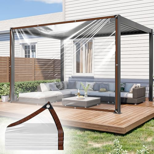 Kuvarix Telone Trasparente con Occhielli, 2 x 5m Telo Impermeabile Trasparente, Telo di Copertura in PVC per Esterno Giardino Pieghevoli Resistente alle Intemperie Neve Fattorie Balcone
