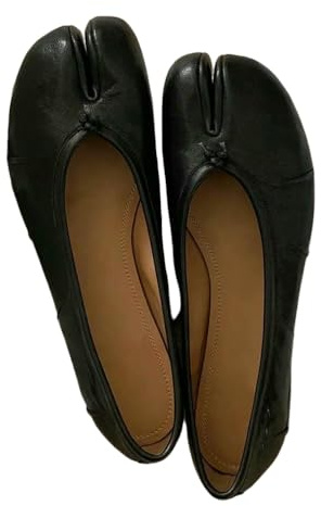 SLJYM Ballerine Tabi da donna alla moda in pelle spaccata morbida, autunnali, comode per camminare, mocassini pigri casual, scarpe da ballo per ragazze, Nero , 38 EU