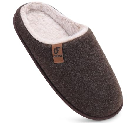 COFACE Zapatillas de Estar en Casa Hombre Invierno Fieltro Cálido Felpa Pantuflas Confort Espuma de Memoria Zapatos con Antideslizante Suela Marrón Oscuro Talla 43
