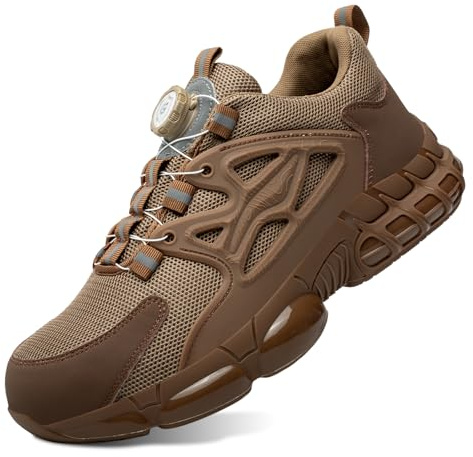 Zapatos de Seguridad para Hombre Mujer Zapatillas Ligeros Calzado Trabajo Comodo Antideslizante con Puntera de Acero Brown 43 EU