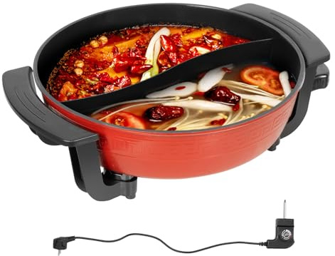 OUBUBY Hot Pot Elektrisk 6 l Hotpot Topf Dubbelsidig Hotpot Elektrisk Gryta 220 V 1350 W Elektrisk Fonduepanna med lock Non-stick Kinesisk Hotpot för 3–5 personer