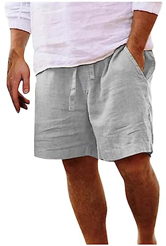 Pantaloncini Lino Uomo Estivi Bermuda Uomo Pantaloni Corti Cotone Leggero Comodo Baggy Pantaloncini Uomini Larghi con Tasche e Coulisse Sportivi Casual Pantalone Corto Shorts da Spiaggia Taglie Forti