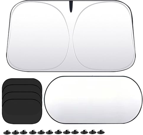 Parasol Coche Trasero Delantero Plegable Set,145×80 cm Car Sun Shade Parasol ventanillas Laterales Coche,Parabrisas Coche,Protector Solar Coche,Tapa Sol Carro