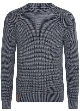 Indicode IDRockford Herren Pullover Strickpullover Grobstrick Pullover mit Rundhals-Ausschnitt Rippbündchen 100% Baumwolle Regular fit, Größe:S, Farbe:Navy (400)