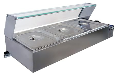 Kommersiellt Elektriskt Vattenbad Bain Marie med 3 st Kantiner ½ GN Med Glaspanel Cateringutrustning Storkök Buffé Köksutrustning Matvärmare 5,5 Liter Per Kantin Rostfritt Stål 220-240V