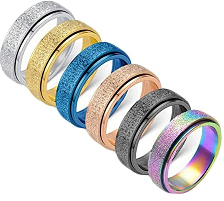 Anti-ångestring, 6 mm 6 st matt fidget spinner-ring, 6 färger set, Rostfritt stål, Ingen ädelsten
