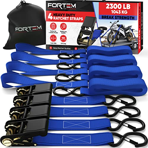 FORTEM Sangle a cliquet, Sangles d'arrimage à cliquet 4x4,5 m (Résistance 1043 kg), Sangle demenagement, Moto, remorque, Camion, 4 Boucles Souples, Crochets Métal Enduit, Sac inclu