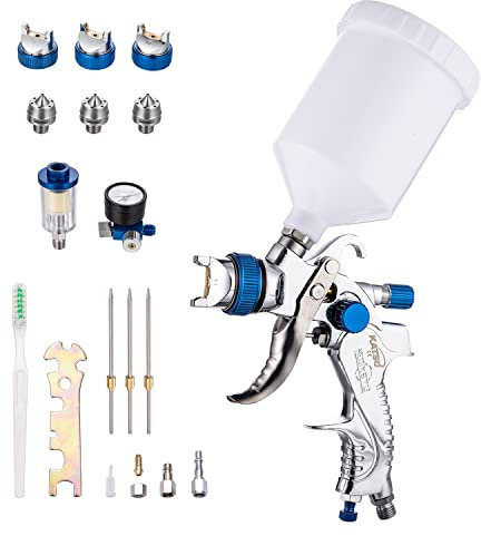 KATSU Pistolet à Peinture à Alimentation par gravité 600 CC avec 4 Buses en cuivre 1,4/1,7/2,0/2,5 mm, régulateur d'air avec manomètre et diffuseur d'air, pulvérisateur de Peinture pneumatique