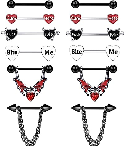 CASSIECA 6 Paar 14G Nippelpiercing Chirurgenstahl Punk Stil Brustwarzenpiercing Zungenpiercing Edelstahl Nippel Piercing Schmetterling Herz Barbell Piercing Körperschmuck Set für Frauen Mädchen