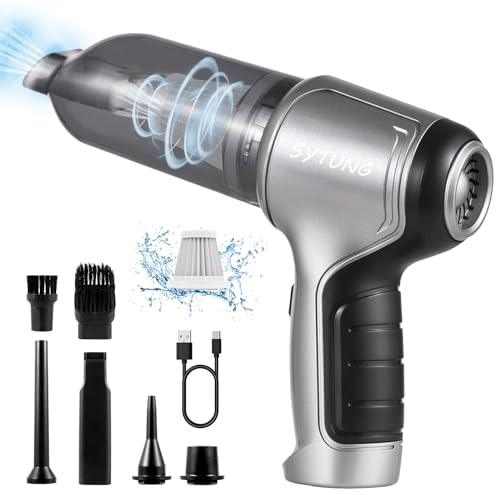 SYTUNG Mini Handheld Vacuum Cleaner Battery 19000Pa Cordless Handheld Vacuum Cleaner Battery Vacuum Cleaner 3 in 1 Multifunctional Brushless Motors Adjustable Power (Grey)