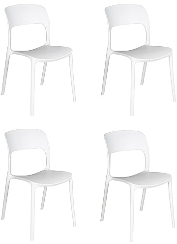 eacommerce Set 4 Sedie in polipropilene impilabili da giardino bar ristoranti Patio da esterno e interno Design Cucina (Set 4 Sedie, Bianco)