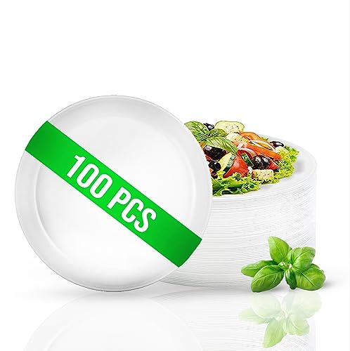 RAGO® Lot de 100 Assiette plastique reutilisable Ø 22 cm I Assiette blanche lot I Assiettes de fête en plastique Rondes I Sans BPA - Blanc (100 pièces)