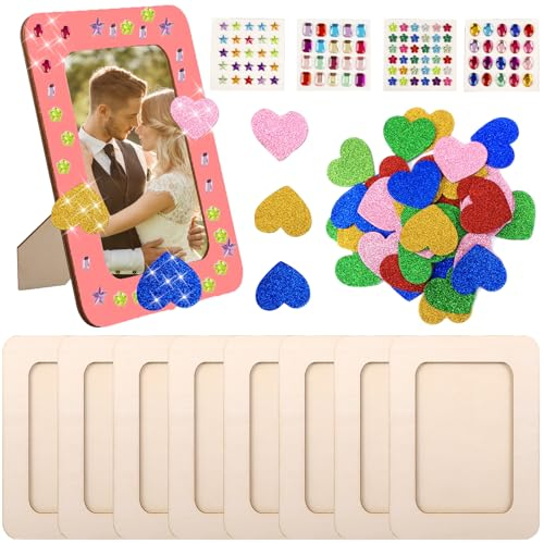 Nizirioo 8 cornici portafoto per fai da te, creatività, con adesivi con diamanti e adesivi a polvere d'oro, set di cornici per foto di compleanno per bambini, regali di artigianato