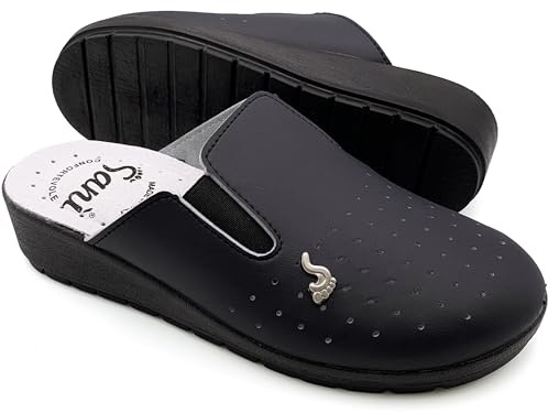 Ciabatte Sanitarie Anatomiche da Donna Pantofole in Vera Pelle Scarpe Ortopediche con Elastico Regolabile Zoccoli Made in Italy 36 Blu