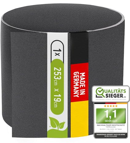 TerraUno Nachhaltige Sichtschutzstreifen für Doppelstabmatten, Polypropylen, Made in Germany, RAL 7016 Anthrazit, 1 Streifen, extra stabil, Lederoptik, Zaun Sichtschutz mit UV-Beständigkeit