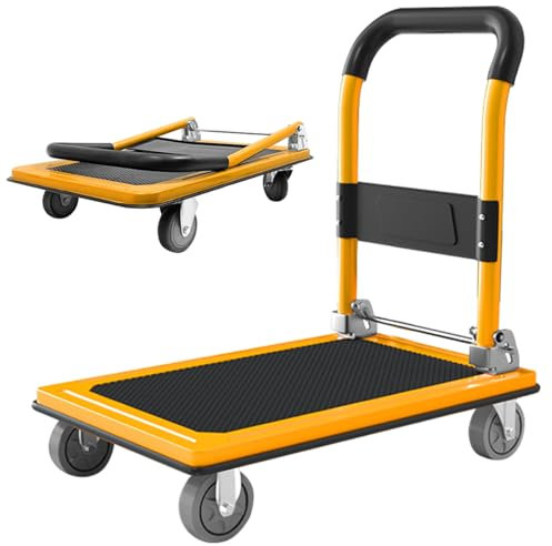 Chariot de Transport 300 Kg Chariot Pliable à Roulette Chariot Pliant à 360° Chariot de Manutention Manche Rabattable Plateau Antidérapant 77x50cm