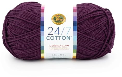 Lion Brand 24/7 Cotton Yarn, Lightweight Yarn for Knitting, Crocheting, and Crafts, 1 Pack, Eggplant