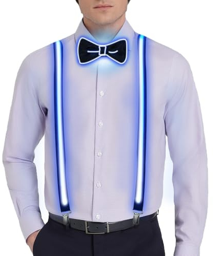 Meleager Tirantes LED Pajarita, 3 Modos Parpadeo, Luces Navidad, Halloween, Carnaval Mascaradas