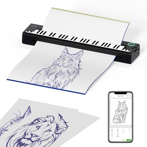 PeriPage Imprimante Stencil Tatouage, Imprimante Transfert de Tatouage,P90Pino Imprimante Thermique Tatouage, Imprimante de Tatouage Portable avec 5pcs Tatouage Papier,Compatible avec Android iOS Mac