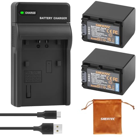 2 st Shentec 7,4V 2600mAh litiumjonbatteri NP-FV50 NP-FV50 + laddare för NP-FV30 NP-FV40 FV70 FV100-batterier; HDR-CX150E HDR-CX170 HDR-SR68 DCR-SR20E HDR-CX190 HDR-CX130