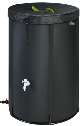 Rihogar 100 Gallon Rain Barrel Water Tank - Portable Collapsible Rain Water Collection Barrel - Large Water Storage Tank - Stable Water Barrels Rain Catcher with Spigot Overflow Kit, Black