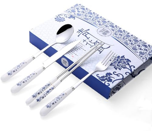 CTForest 4 Piezas Juego de vajilla de Cerámica, vajilla de Porcelana azul y blanca, juego de vajilla chino clásico