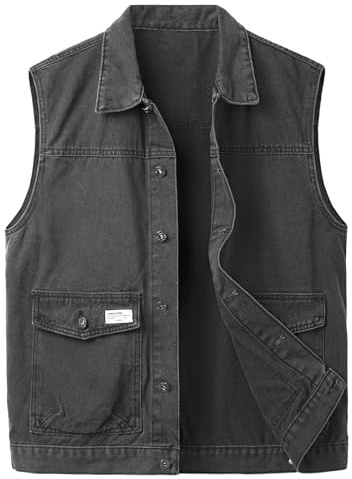 Yukirtiq Gilet in Jeans Uomo Giacca Denim Senza Maniche Retro Vintage Gilet in Denim da Moto Giubbotto Vestibilità Slim Gilet Smanicato Jeans, Nero, XL