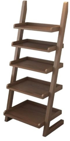 Trapezoidal Storage Rack Wooden Ladder Shelf Bookshelf, 5-Tier Leaning Plant & Flower Stand, Free Standing Organizer Storage Shelves for Living Room, Bedroom, Kitchen, Home Office, Balcony Storage Rac