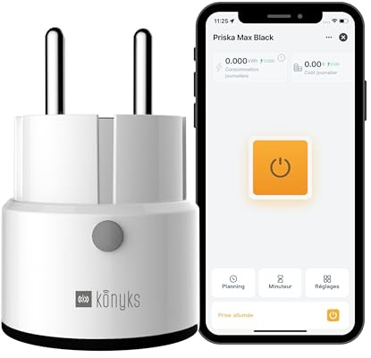 Konyks Priska Mini-Steckdose, schwarz, WLAN+BT 16 A FR, erweiterte Verbrauchsüberwachung, Zeitpläne & Szenarien, Sprachsteuerung Alexa, Google, kompatibel mit Tuya und Smartlife,