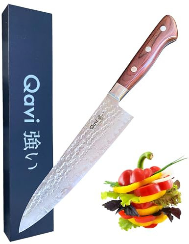 Qavi Chef Knife, 8 Inch Professional Kitchen Knife, Japanese Gyuto Knife, 67 Layer Damascus Steel Ultra Sharp VG10 Core Blade with Pakka Wood Handle 8 Inch / 20 cm