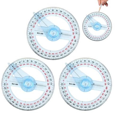 3 Pcs Circle Protractor,Plastic 360 Protractor,Angle Measure Multi-Functional Protractor 360,with Swing Arm Plastic Circle Ruler Geometry Tool for Classroom Office Drafting Measuring
