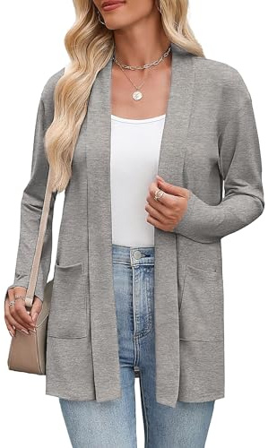 Zeagoo cardigan dam lång lätt jacka tunn stickad kofta långärmad jackor höst eleganta toppar fram öppen jackor med fickor casual enfärgade toppar S–XXL, LJUSGRÅ, M