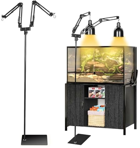 TECKZOON Supporto per Lampada per Rettili Regolabile, Portalampada per Acquario Altezza Regolabile 40-160CM, Rotazione a 360°, Porta Lampada Rettile con 2 Ganci per Tartaruga, Ragni, Terrario