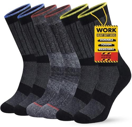 Towelogy Mens Work Socks Heavy Duty Cotton Rich Construction Padded Long Socks for Steel Toe Boots UK Size 6-11 (6, Black/Grey)