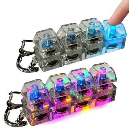 2* Porteclés Jouet Clavier, Clavier Anti Stress Lumineux, 4 Boutons Clicky Fidget Toy, Keyboard Clicker Interrupteur Mécanique Soulagement du Stress pour Adultes Et Enf-Ants