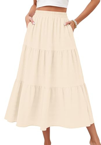 MOLERANI Women's Skirts Elegant Long Skirt Smock Layered Tiered Maxi Skirt A Line Skirts with Pockets S-2XL
