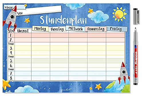 younikat Stundenplan magnetisch abwischbar I Weltall I inkl. Stift I wiederbeschreibbar I Einschulung I dv251