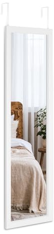 Dripex Over Door Mirror Full Length, 110 x 33cm Wall Mounted Mirror Door Hung Mirror for Bathroom/Bedroom/Wardrobe - Toughened Glass, White