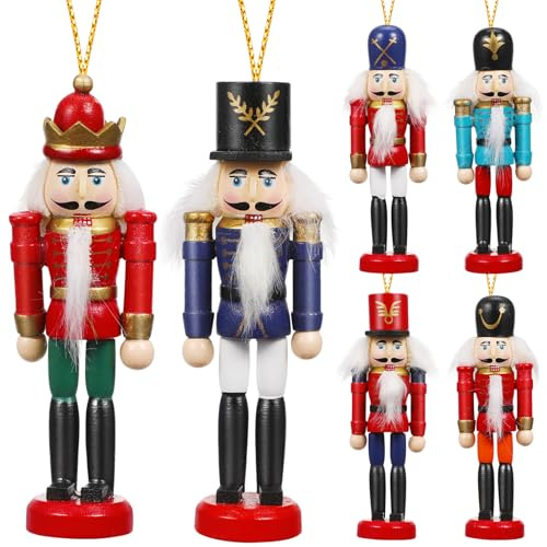 Amosfun 6 Piezas de Madera Cascanueces de Figuras muñecas Navidad Ornamento decoración decoración decoración árbol de Navidad decoración decoración árbol de Navidad Colgante de Madera Colgante