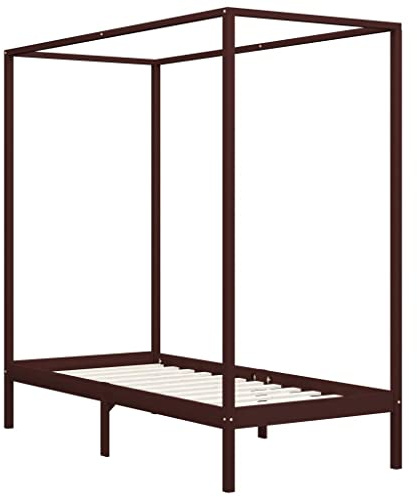 vidaXL Estructura de Cama Individual con Dosel Somier Muebles de Dormitorio Habitación Marrón Oscuro 90x200 cm Madera Maciza de Pino