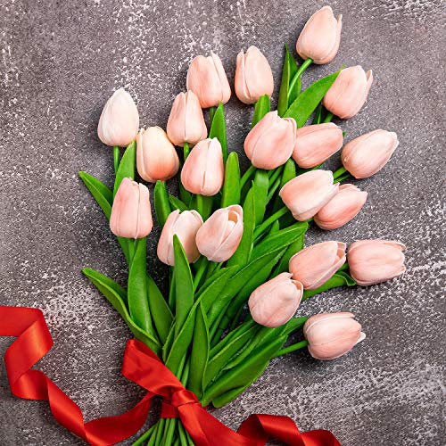 Whaline 20 st konstgjorda blommor falsk tulpanbukett äkta beröring falsk tulpan latexmaterial för hem trädgård bröllopsfest blommig dekor (persikosa)