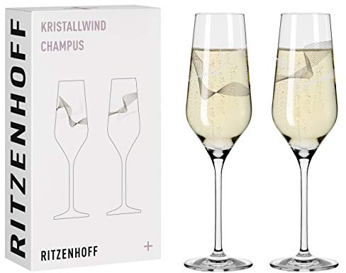 Ritzenhoff 3711002 Flûte à champagne 250 ml - série Kristallwind Set N° 2, 2 pièces avec illustration de vent - Made in Germany