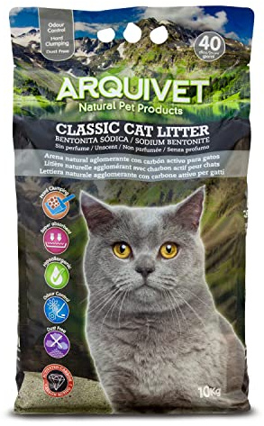 Arquivet Classic Cat Litter 4072 Litière de litière avec charbon actif pour chats 100 % naturelle Capacité absorbante Aide à éliminer les odeurs et les bactéries 10 kg