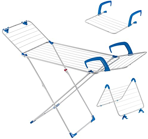 KADAX 3in1 Wäscheständer mit Rollen, klappbarer Flügelwäschetrockner mit 18 m Trockenlänge – für Boden, Heizung & Badewanne, platzsparend & mobil (Weiß)