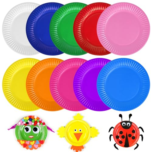 Party Pappteller, 100 Stück DIY Bunt Papptelle, Rund Teller Papierteller Partyteller Partyset Partygeschirr Pappteller Rund Pappteller Süße Party für Feste und Feiern wie Geburtstag oder Grillabend