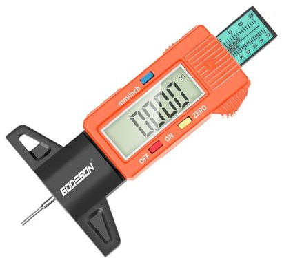 GODESON Medidor Digital de Profundidad de Neumático para Coches, Camiones, Motocicletas y Bicicletas, Medidor de Presión de Neumáticos, 0-25,4 mm/pulgadas, Gran Pantalla LCD