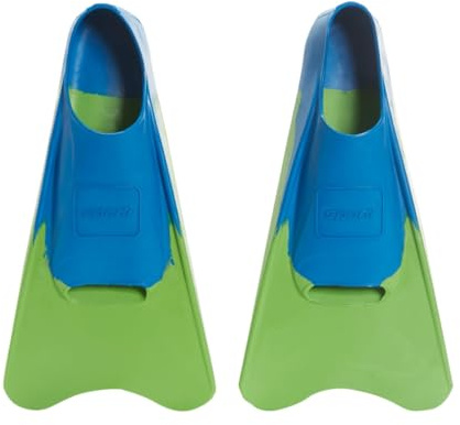 Sporti Adult-Kids Short Swim Fins, Floating Fin for Swimming & Snorkeling, Swim Flippers for Training - Lime GreenBlue - M 5-6 / W 6-7