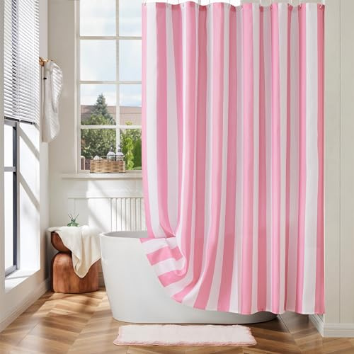 Ohocut Tenda da doccia a righe verticali rosa, graziosa tenda da doccia retrò vintage a righe, impermeabile, in poliestere, tenda da bagno moderna per bagno, 183 x 183 cm
