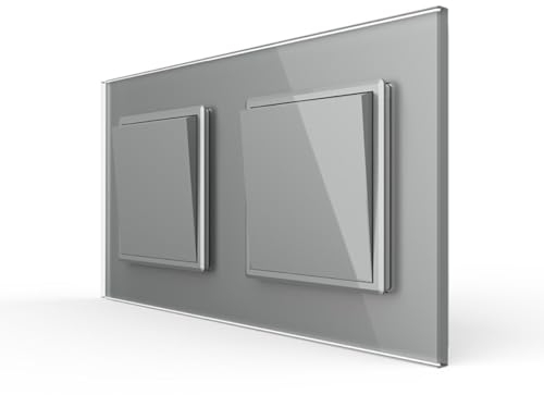 LIVOLO 2x Wipp Lichtschalter und Wechselschalter meschanischer doppelter Schalter im Glas Rahmen Kombination Kippschalter Wechsellichtschalter in Grau Unterputz Einbau VL-C7-K1S-K1S-15
