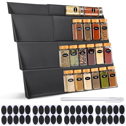 Fentar 2Pcs Spice Drawer Organiser, Expandable Spice Rack 30 to 60cm, 4-Tier Stepped Spice Drawer Insert, Stable Kitchen Spice Rack for Inside Drawer, Spice Organiser Seasoning Rack with 40 Labels